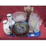 Cut Glass Scent Bottles, Victorian painted glass vases, set of six diamond cut tumblers, bowls,