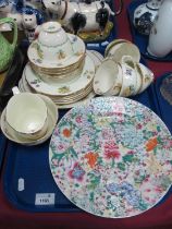 Oriental Pair of Porcelain Plates, multicoloured chrysanthemum and other foliage, 25cm diameter,