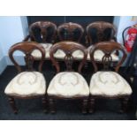 A Set of Six XIX Century Style Carved Hardwood Dining Chairs, with upholstered seats (4+2). (6)