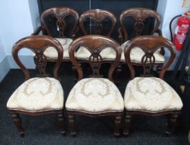 A Set of Six XIX Century Style Carved Hardwood Dining Chairs, with upholstered seats (4+2). (6)