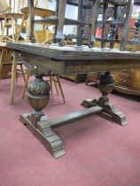 XX Century Oak Drop Leaf Table, on cup and cover supports, 166cm wide.