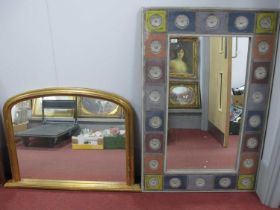 Large Wall Mirror, in multicolour patchwork frame, 123.5 x 82cm. Gilt framed overmantle. (2).