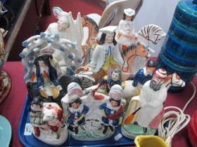Staffordshire Pottery Figure Groups, varying ages and condition:- One Tray.