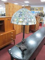 Tiffany Style Table Lamp, with floral shade. Cracks to multiple panels, two panels coming loose