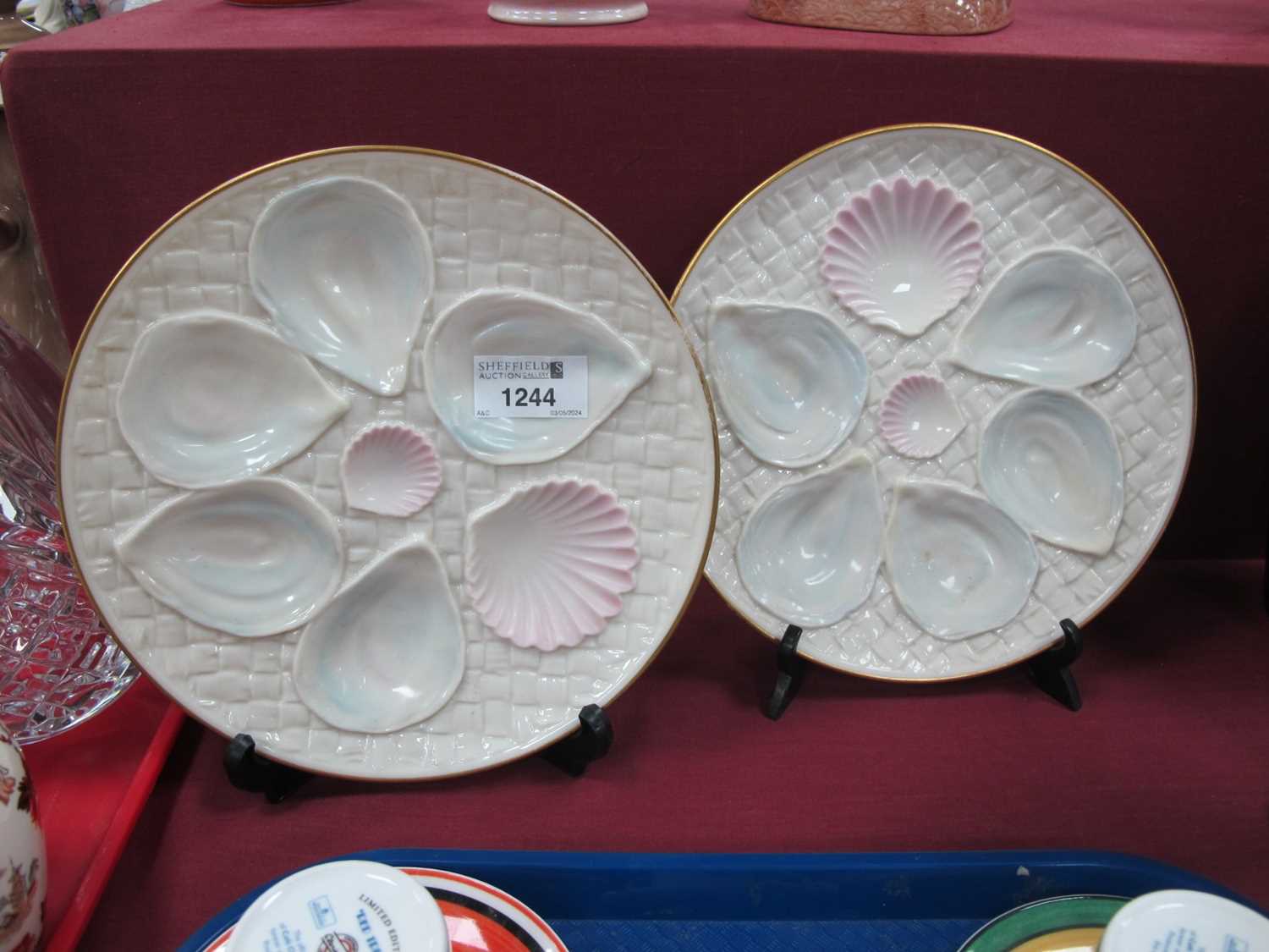 Two Royal Worcester Blush Ivory Oyster Plates, pattern 1170