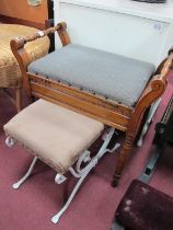 Edwardian Walnut Piano Stool, iron based stool. (2).