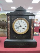 XIX Century Black Slate and Marble Cased Mantle Clock, with black Roman numerals to white enamel