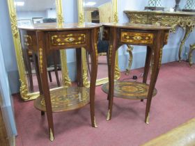 Pair of Continental Side Tables, of oval form heavily decorated with foliage, each with single
