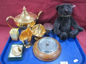 Steiff Black Teddy Bear. Royal Winton "Grimwades" gilt tea service. Anoroid barometer, etc:- One