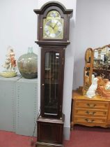 Tempus Fugit Longcase Clock, with a brass dial, three brass weights, trunk with a glazed door, on