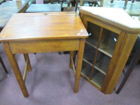 Children's School Desk, top with a hinged lid, on square supports, united by stretchers; together