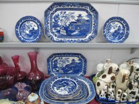 Three 1930's Burleigh Willow Pattern Meat Plates, and six various matching plates; two further