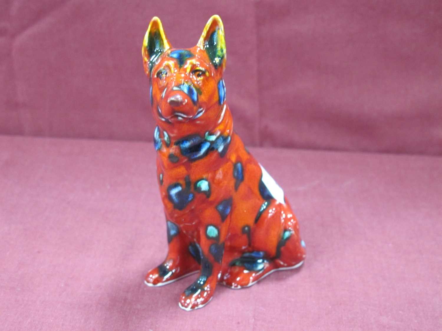 Anita Harris Multicoloured Model of a German Shepherd Dog, gold signed, 13cm high.