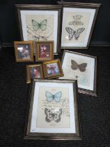 Four XIX Century Style Framed Prints of Flowers, together with four prints of butterflies