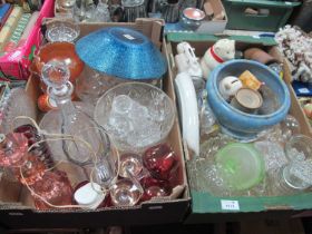 Cut and Pressed Glassware, carnival glass, pottery money boxes, etc:- Two Boxes