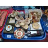 Europea Travel Clock, trinket boxes, perfume set, crummels patch box, etc:- One Tray