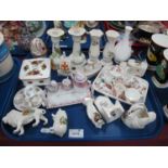 Crested Minesweeper, yacht, lion etc, ceramic egg, mini tea ware, etc:- One Tray.