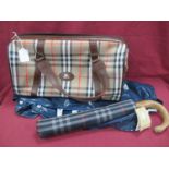 Burberry Holdall Bag, in real leather and traditional check. Burberry harrier umbrella. BAG WITH A