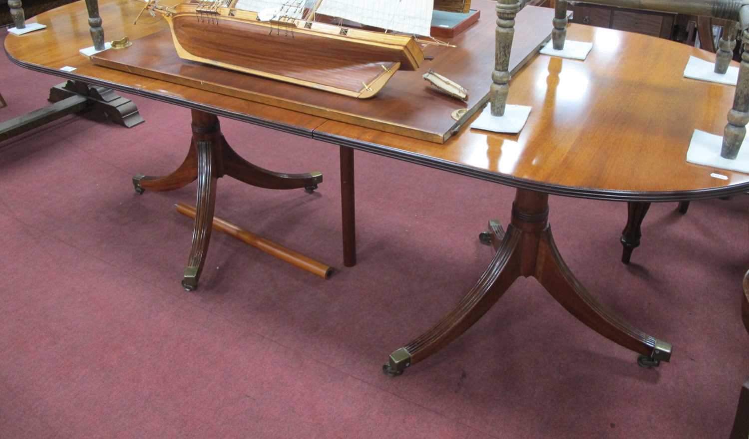 Xx Century Style Mahogany Twin Pedestal Dining Table, on turned pedestals on swept reeded - Image 2 of 2