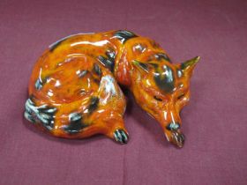 Anita Harris Model of a Curled Fox, gold signed, length 13.5cm.