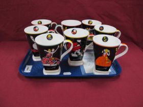 Wedgwood Bradford Editions Clarice Cliff, 'Age of Jazz Art Deco Beakers', (x8) with certificates and