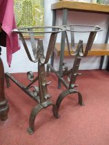 Pair of XIX Century Andirons, each with scroll supports to basket shaft, 54 x 56cm high