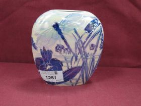 Anita Harris Blue and White Lustre 'Dragonfly' Purse Vase, gold signed, 13cm high.