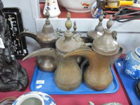 Five Persian Brass Ewers, various sizes (5).