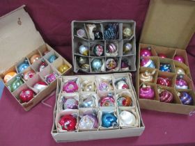 Vintage Christmas Baubles and Decorations, approximately forty-eight, in four boxes.