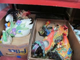 Pottery Swans and Chickens, sometimes as storage jars:- Two Boxes