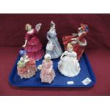 Royal Doulton Figurines, including 'Midinette', 'Top O The Hill'. (6)