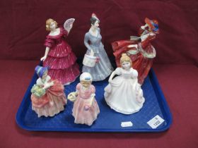 Royal Doulton Figurines, including 'Midinette', 'Top O The Hill'. (6)