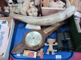 Comitti Barometer, horn fish, H.C.F. Tom & Jerry, Chinon Binoculars, Matchbox 'The Londoner':- One