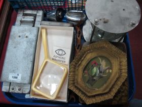 Silver Painted Wooden Rattle, magnifier, lighters, etc:- One Tray.
