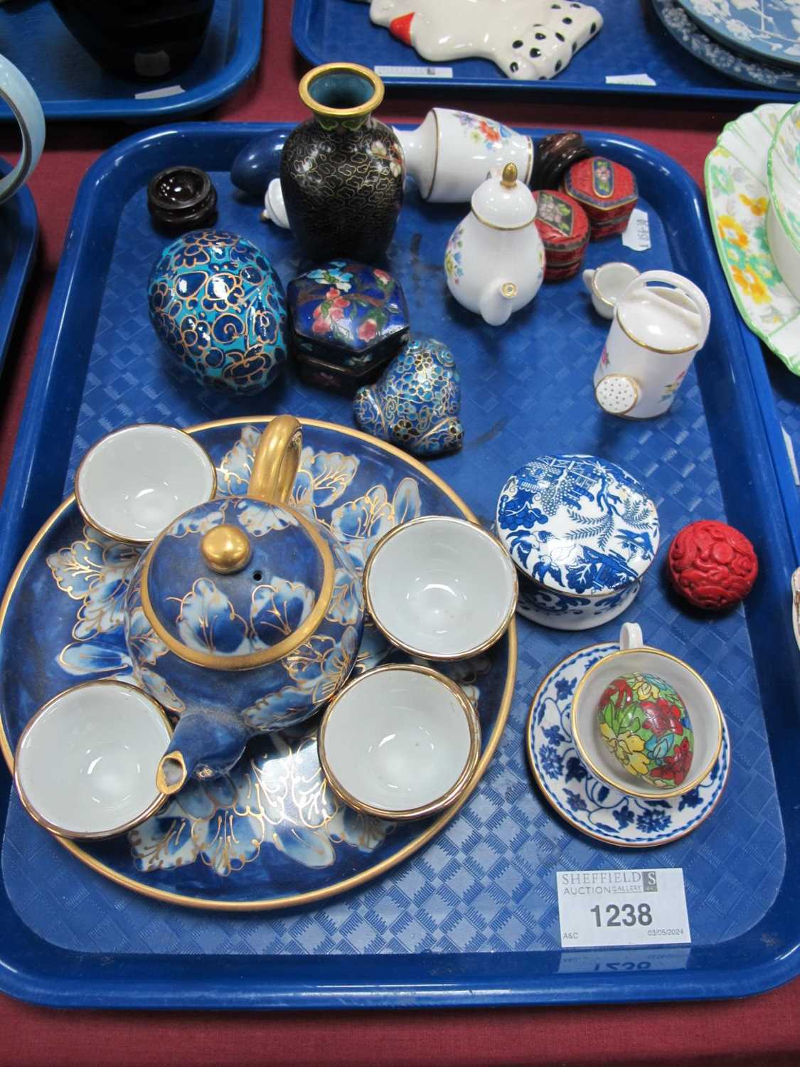 Spode and Other Miniatures, Cloisonne, etc:- One Tray