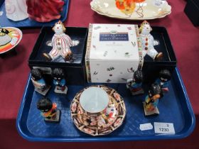 Royal Crown Derby Treasures of Childhood Paperweights, stripy clown and spotty clown (both boxed)