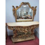 XVIII Century Style French Rococo Gilt Console Table and Mirror, mirror with a shaped top, C