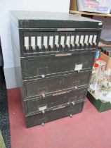 Green Painted Laboratory Industrial Cabinet, with pull out drawers, containing many slides 48cm