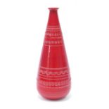 Aldo Londi for Bitossi Rimini Red Italian conical Vase, with incised decoration (impressed mark on