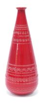 Aldo Londi for Bitossi Rimini Red Italian conical Vase, with incised decoration (impressed mark on