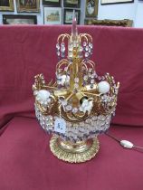 Ornate Gilt Metal Table Lamp, hung with clear and amethyst cut glass prisms.