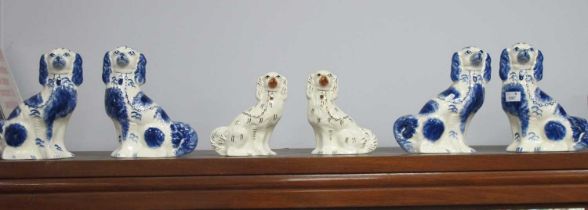 Moorland Staffordshire XIX Century Style Pair of Blue White Dogs, together with pair of