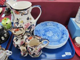 Four Mason's 'Mandalay' Jugs - pitcher to miniature hydra and six various Spode Blue Room plates:-