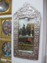 Indian Style Plated Wall Mirror, with foliage decoration, 88cm.