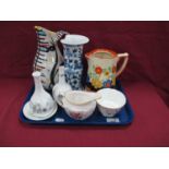Royal Crown Derby Posies, sugar bowl and cream jug. Italian jug, Chinese blue and white vase with
