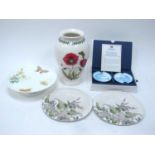 Portmeirion Large Botanic Garden Poppy Vase, 'The Wedgwood International Society' miniature plate