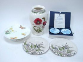 Portmeirion Large Botanic Garden Poppy Vase, 'The Wedgwood International Society' miniature plate