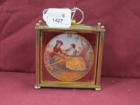 Mid XX Century Mersmann Im Hof Enamel Mantel Clock, depicting a classical garden scene with a