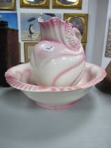 A XIX Century Pink and White Shell Shaped Toilet Jug and Bowl.