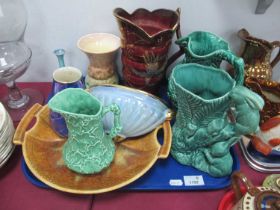 Beswick Pottery Twin Handled Mottled Bowl, Devon lustre, Sylvac and other vases, posy bowl, etc:-